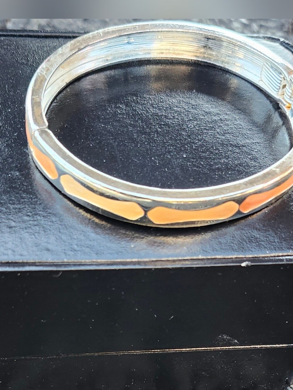 Silver Tone Bracelet with Peach Enamel Accents - Women Jewelry